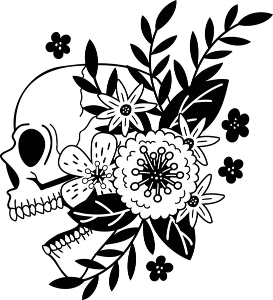 Hand Drawn Skull Flowers Illustration Isolated Background — Archivo Imágenes Vectoriales