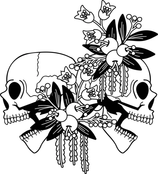 Hand Drawn Skull Flowers Illustration Isolated Background — Image vectorielle