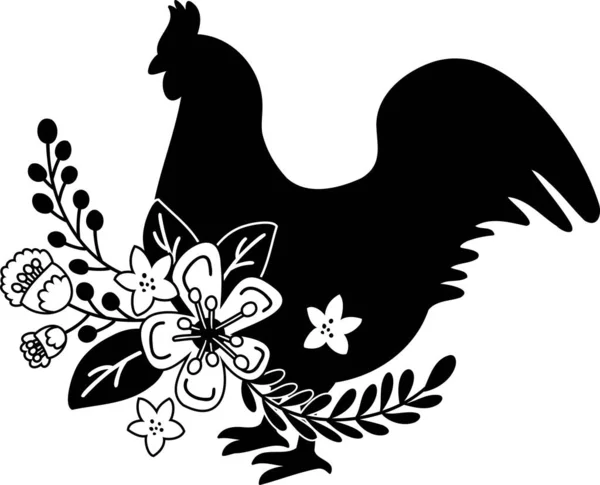 Hand Drawn Chicken Flowers Illustration Isolated Background — Image vectorielle