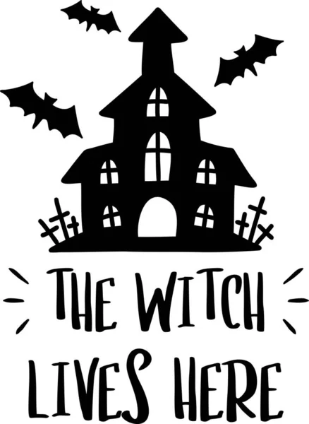 Witch Lives Here Lettering Illustration Isolated Background — Image vectorielle