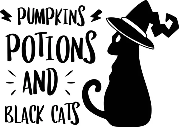 Pumpkins Potions Black Cats Lettering Illustration Isolated Background — Image vectorielle