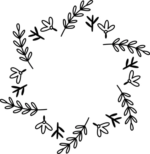 Hand Drawn Leaf Circle Frame Illustration Isolated Background — Vetor de Stock
