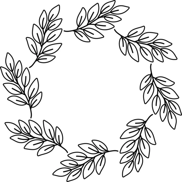 Hand Drawn Leaf Circle Frame Illustration Isolated Background — Archivo Imágenes Vectoriales