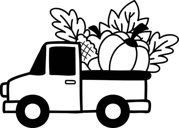 Hand Drawn Pickup Truck Carrying Pumpkins Illustration Isolated Background — Image vectorielle