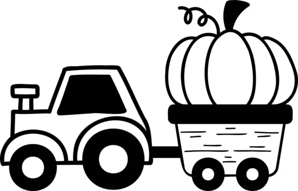 Hand Drawn Tractor Pulling Pumpkins Illustration Isolated Background — Stockový vektor
