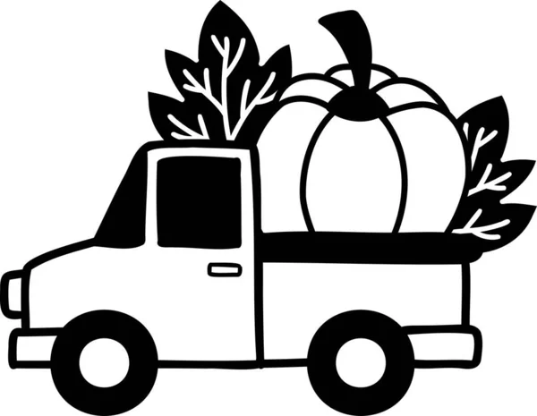 Hand Drawn Pickup Truck Carrying Pumpkins Illustration Isolated Background — Image vectorielle