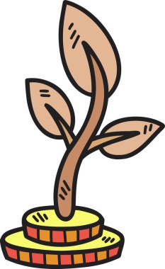 El çizimi madeni paralar ve ağaçlar arka planda izole edilmiş