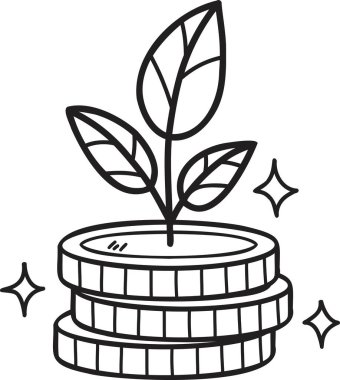 El çizimi madeni paralar ve ağaçlar arka planda izole edilmiş