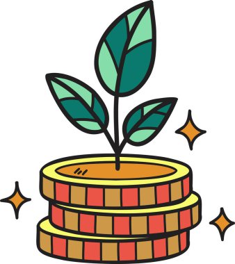 El çizimi madeni paralar ve ağaçlar arka planda izole edilmiş