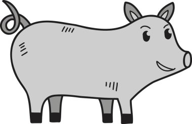 El çizimi arka planda izole edilmiş şirin domuz çizimi