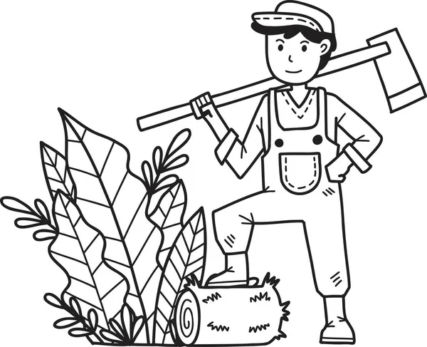 Kézzel Rajzolt Férfi Farmer Gazdaság Kapa Ásni Föld Illusztráció Elszigetelt — Stock Vector