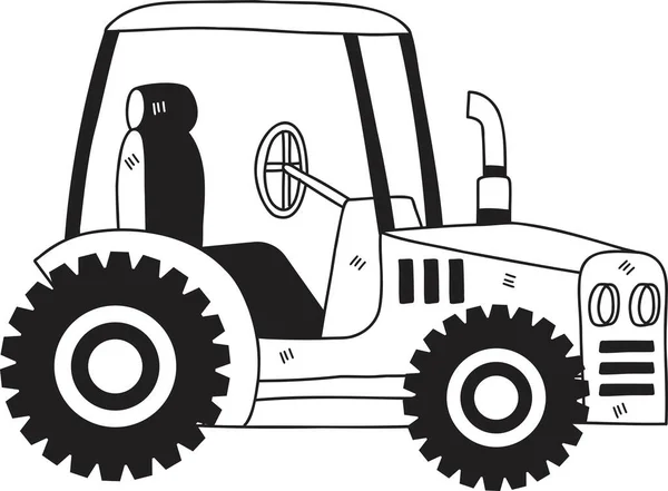 Ručně Kreslené Roztomilý Žlutý Traktor Ilustrace Izolované Pozadí — Stockový vektor