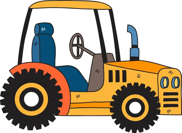 Dibujado Mano Lindo Tractor Amarillo Ilustración Aislada Fondo — Archivo Imágenes Vectoriales