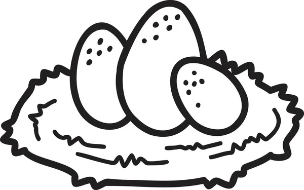 Uova Pollo Disegnate Mano Nell Illustrazione Del Nido Isolate Sullo — Vettoriale Stock