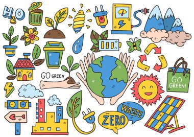 El çizimi biçim Modern Yeşil enerji karalama nesneleri poster ilanı için vektör illüstrasyonuName