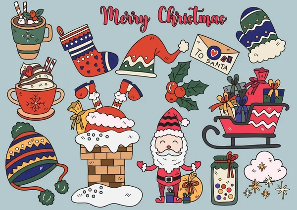 El çizimi stili noel nesnesi karalama nesneleri poster ilanı için vektör çizimi
