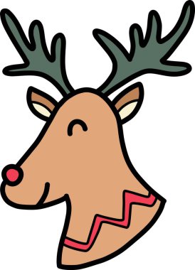 El çizimi sevimli mutlu ren geyiği yüz çizimi arka planda izole