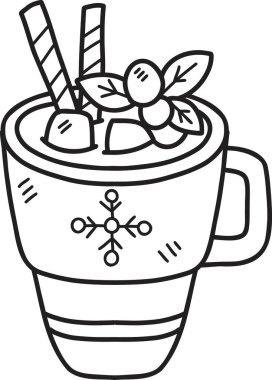 El yapımı Noel Kakaosu. Arka planda marshmallowlu kahve fincanı resmi var.