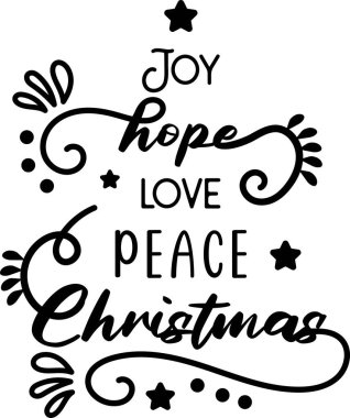 Joy barışı sever Noel mektupları ve arka planda izole edilmiş alıntılar