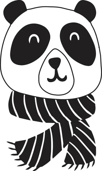 Panda Lindo Dibujado Mano Bufanda Ilustración Aislada Fondo — Vector de stock