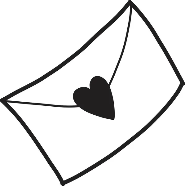 Enveloppe Dessinée Main Illustration Coeur Isolée Sur Fond — Image vectorielle