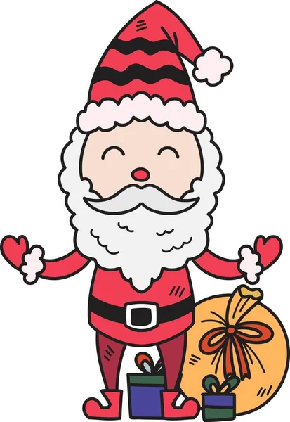 Handgezeichnete Weihnachtsmann Mit Geschenktüten Illustration Isoliert Auf Dem Hintergrund — Stockvektor