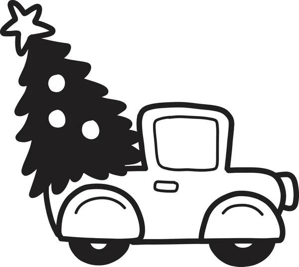 Disegnato Mano Albero Natale Camion Illustrazione Isolato Sfondo — Vettoriale Stock