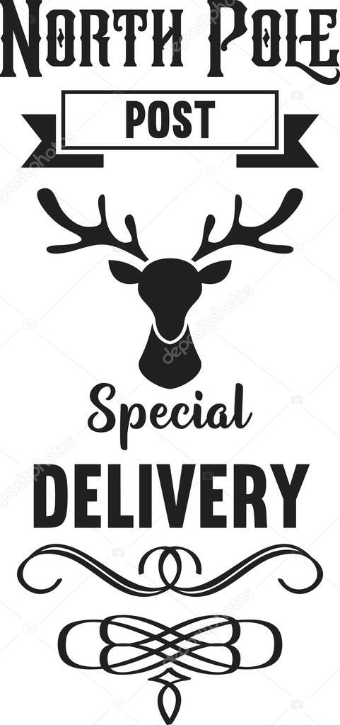 NORTH POLE Express Delivery lettering and quote illustration isolated on background