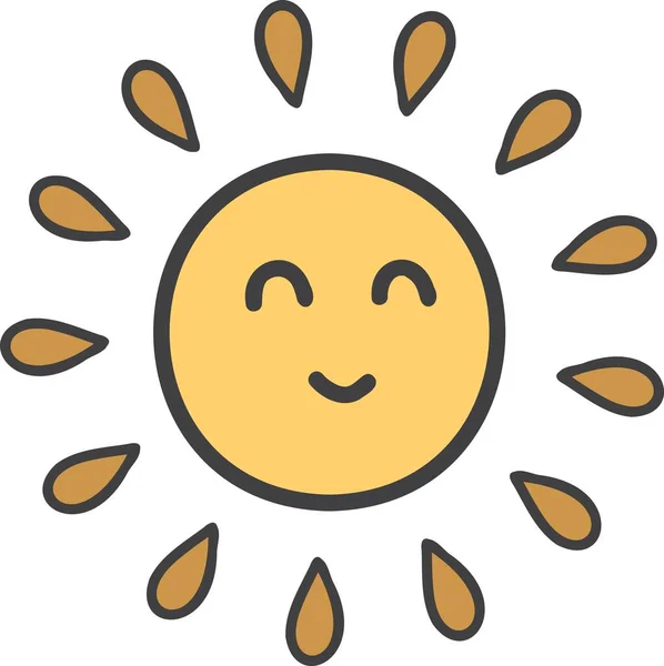 Dibujado Mano Lindo Sol Sonriente Ilustración Aislada Fondo — Vector de stock