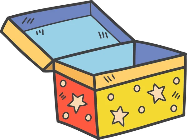 Ruční Kresba Krabice Hvězdami Otevírá Ilustraci Izolovanou Pozadí — Stockový vektor