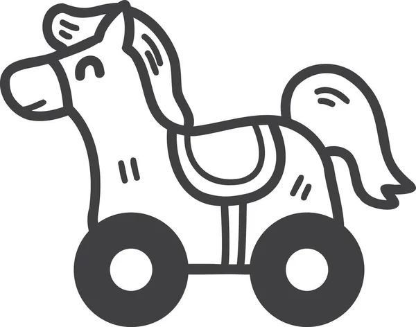 背景に描かれた手描きのポニーや馬の人形のイラスト — ストックベクタ