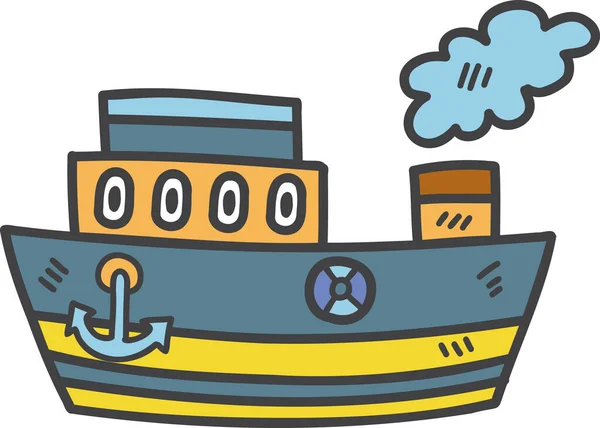 Giocattolo Disegnato Mano Barca Bambini Illustrazione Isolato Sfondo — Vettoriale Stock