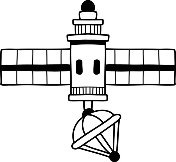 背景に孤立した空間図に浮かぶ手描き衛星 — ストックベクタ