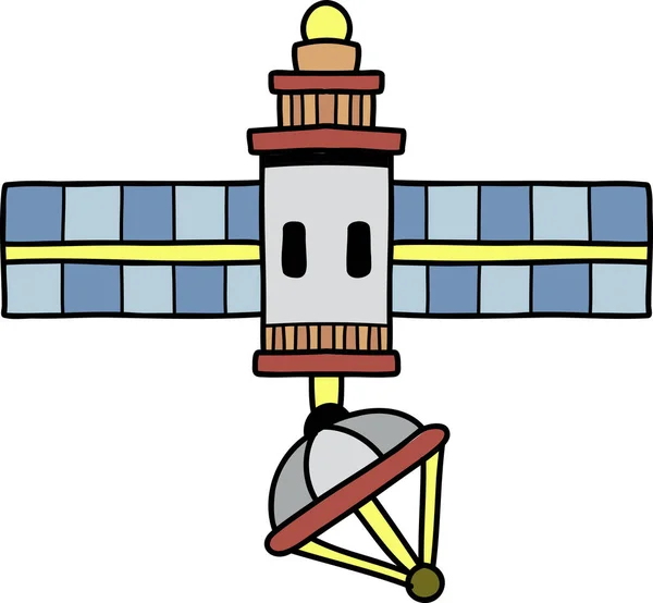 Satellite Dessinés Main Flottant Dans Espace Illustration Isolé Arrière Plan — Image vectorielle