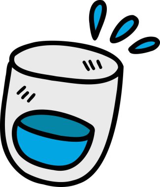 Arka planda izole edilmiş su resimleriyle dolu bir bardak çizilmiş su.