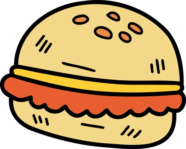 손으로 맛있는 햄버거 삽화가 배경에 분리되어 — 스톡 벡터