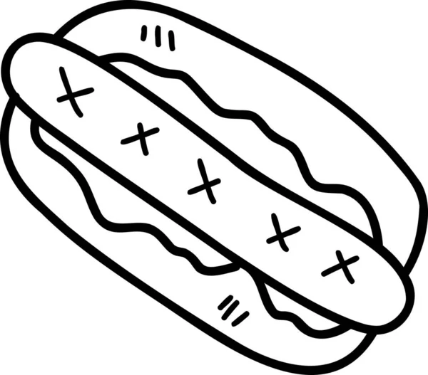 Hand Getekend Heerlijke Hot Dog Brood Illustratie Geïsoleerd Achtergrond — Stockvector