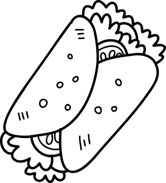 Dibujado Mano Deliciosa Ilustración Burrito Aislado Fondo — Vector de stock