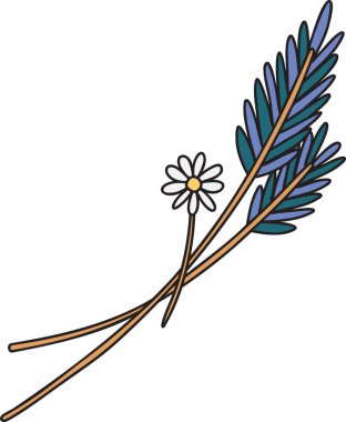 arkaplanda boho bitkileri olan çiçekler izole edilmiş