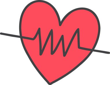 Arka planda izole edilmiş nabız çizimi olan el çizimi kalp.