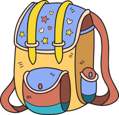 Öğrenciler için el çizimi sırt çantası arkaplanda izole edilmiş.