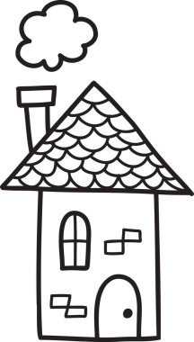 El çizimi şirin iki katlı klasik ev çizimi arka planda izole edilmiş.