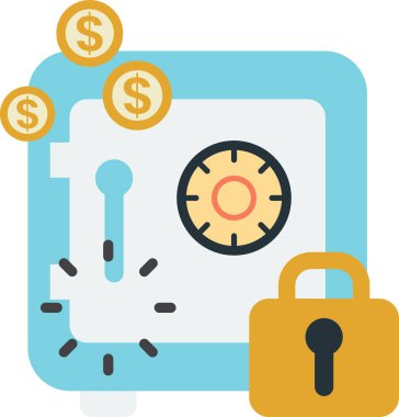 Arka planda izole edilmiş en az biçimdeki güvenlik kutusu ve kilit illüstrasyonu