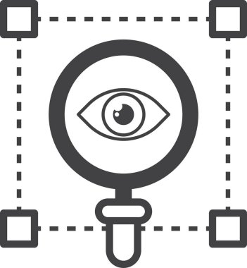 Arka planda izole edilmiş minimal şekilde büyütme cam ve göz çizimi