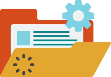 Belge dizini ve dişli illüstrasyonları arka planda izole edilmiş en az biçimdedir