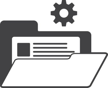 Belge dizini ve dişli illüstrasyonları arka planda izole edilmiş en az biçimdedir