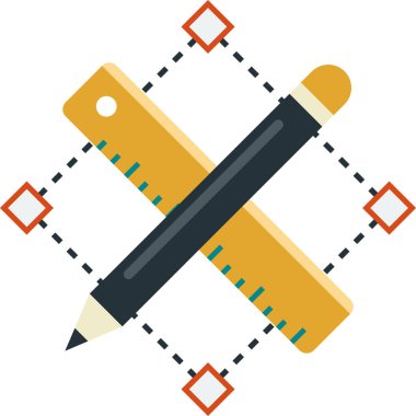 Kalem ve cetvel çizimi arka planda izole edilmiş minimal biçimdedir