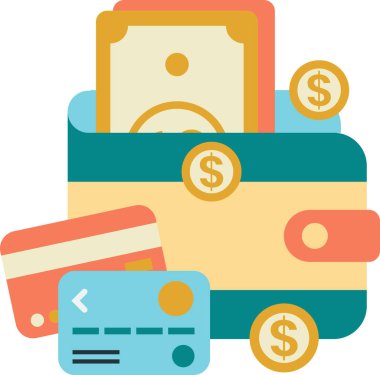 Cüzdan ve para illüstrasyonu arka planda en az düzeyde izole edilmiş