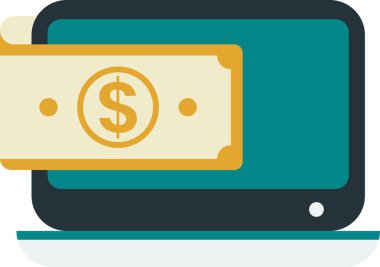 dizüstü bilgisayar ve para illüstrasyonu arka planda asgari düzeyde izole edildi