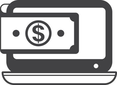 dizüstü bilgisayar ve para illüstrasyonu arka planda asgari düzeyde izole edildi